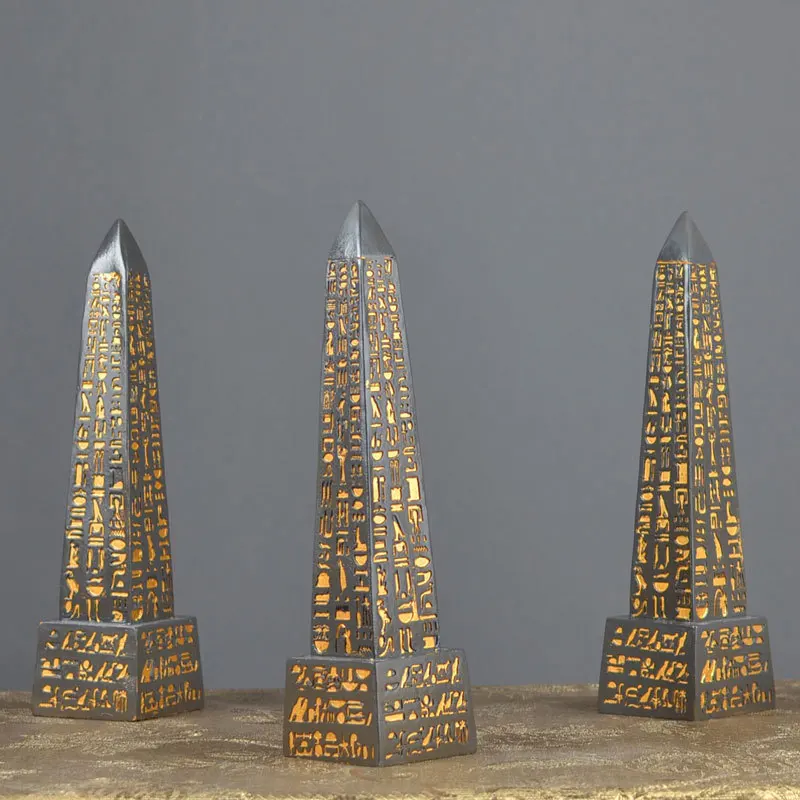 Ancient Egyptian Obelisk Resin Ornament Gold-Plated Hieroglyphics Home Decor Ancient Civilization Collectibles Mysterious Symbol
