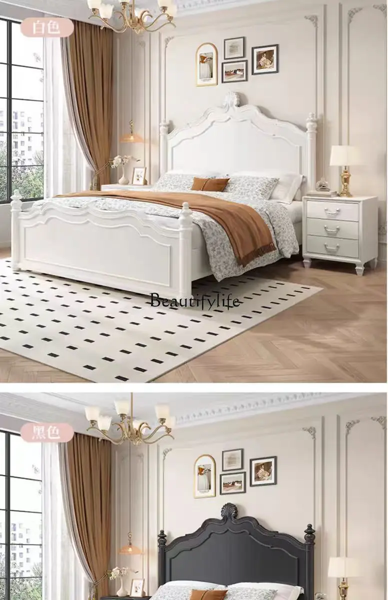 American solid wood bed modern simple master bedroom double 1.8 meters bed French retro