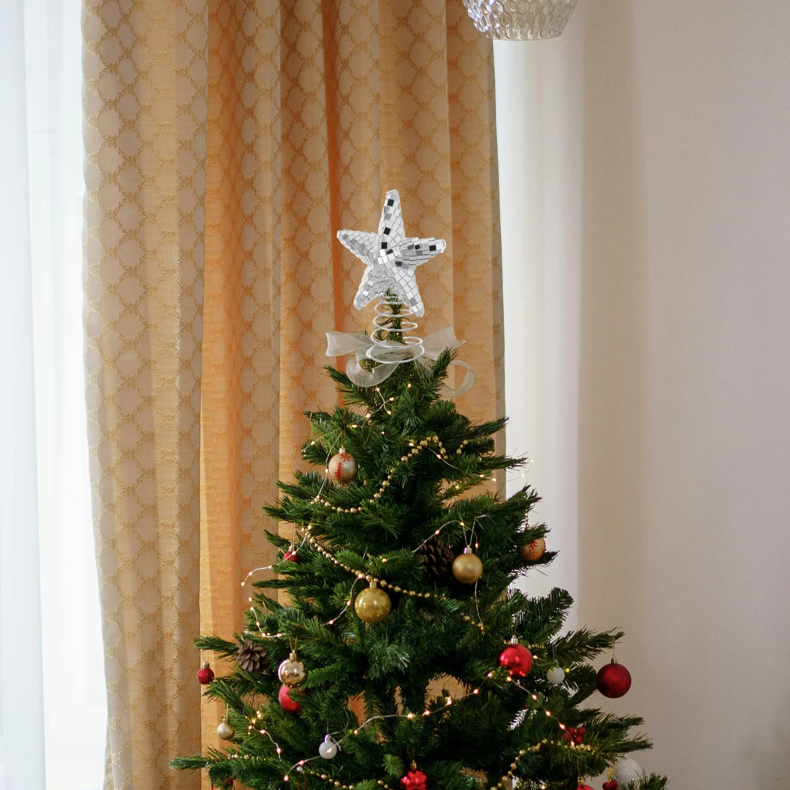 

Reflective Star Disco Ball Tree Topper Novelty 70S Glass Mirror Ball Wedding Party Xmas Decoration Glass Reflective Tree Topper