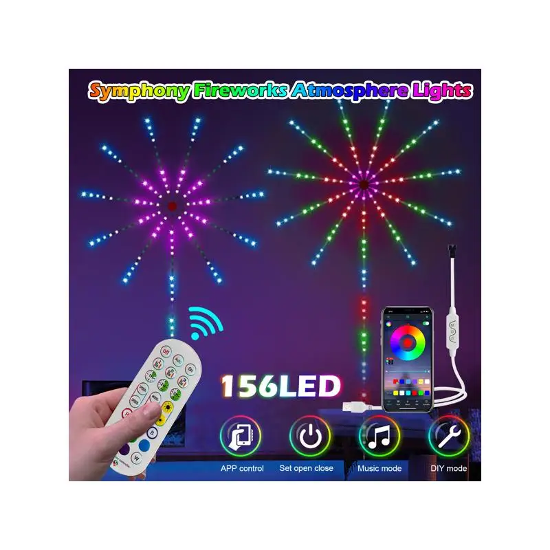

Светодиодные фейерверки RGB с цветом мечты, синхронизацией музыки, пультом дистанционного управления и управлением через приложение