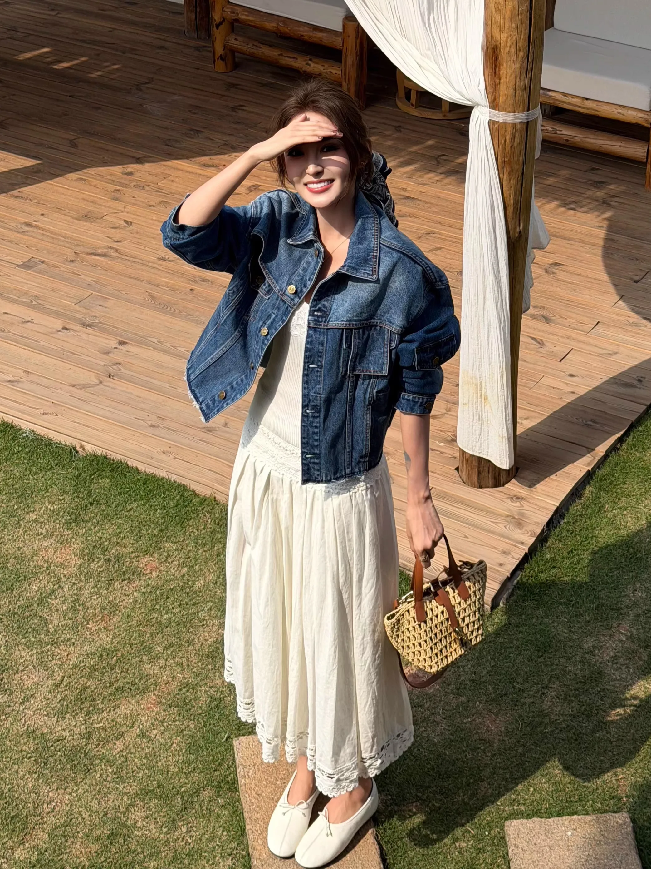 

Moprobably Linen Cotton Lace A-Line Skirt Elegant Midi Skirt Ladies mid Waist Lace Fabric Standard Fit Spring Season