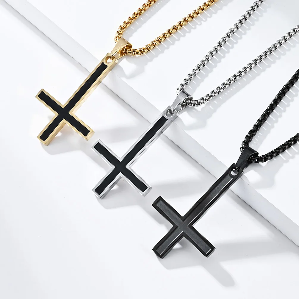 Inverted Cross Simple Amulet Stainless Steel Men Necklaces Pendant Chain Punk Women Fashion Jewelry Gifts 2026
