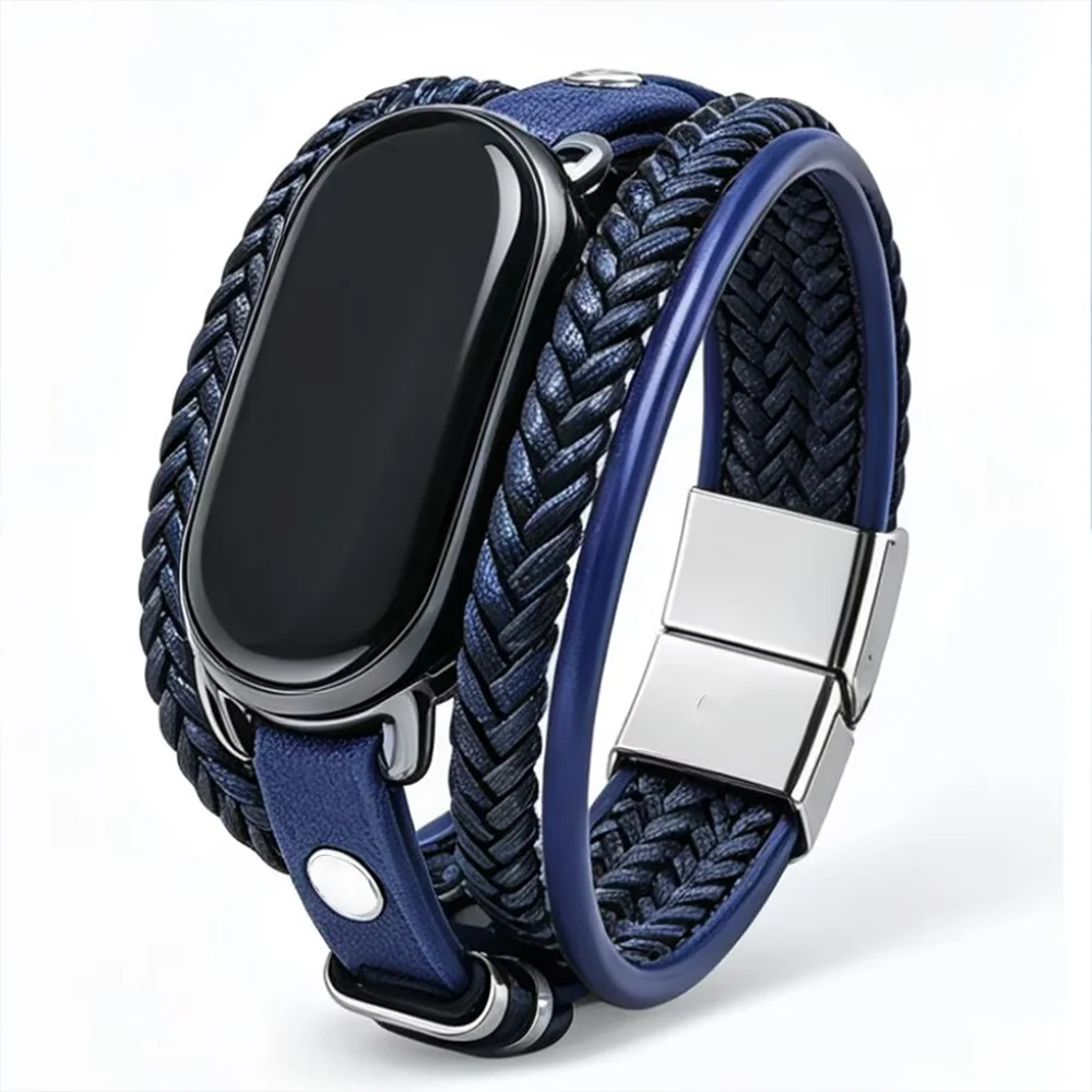 Watch strap for Xiaomi mi band 10 / 9 / 8 multi-layer woven leather rope magnetic sliding buckle fashion bracelet wristband