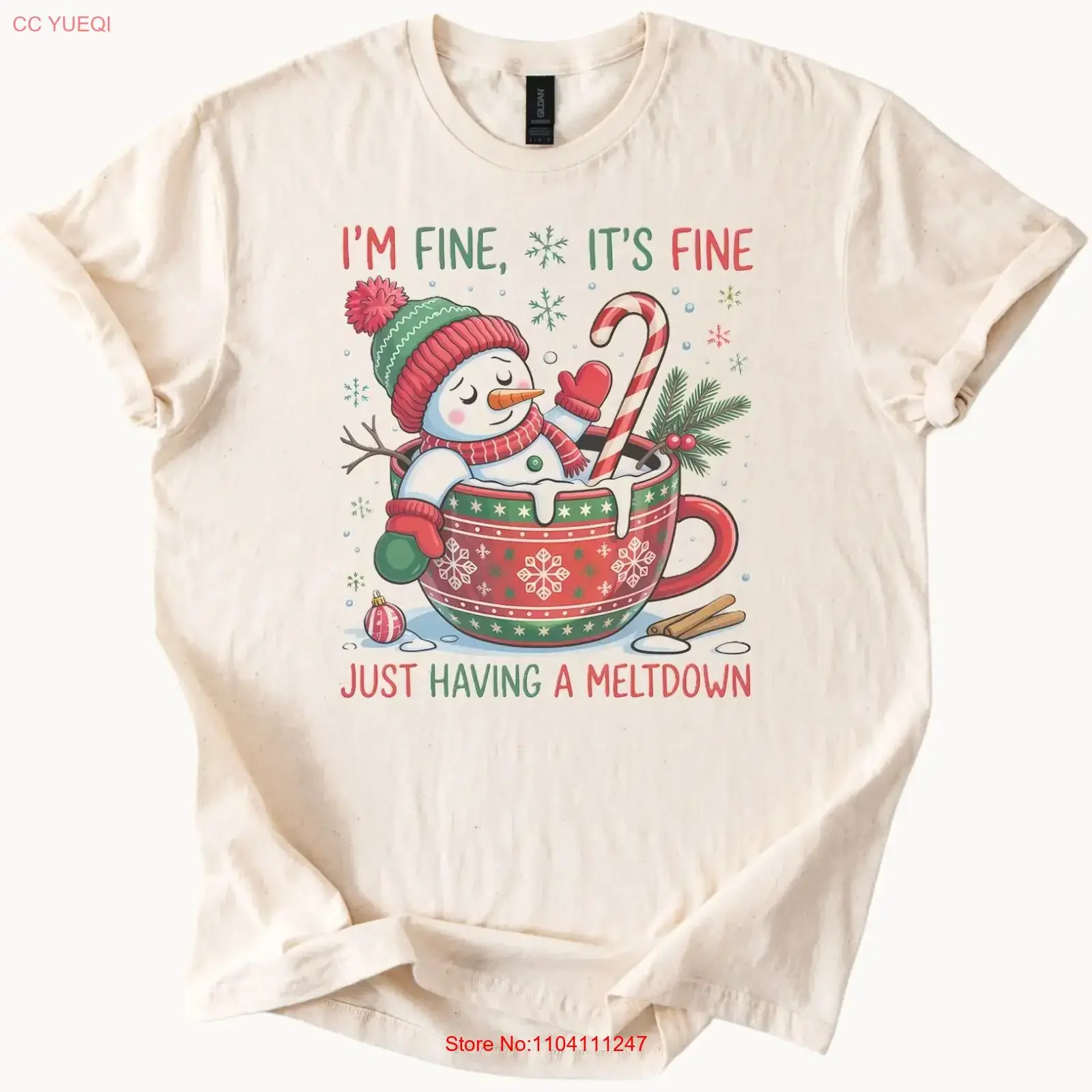 Snowman Cocoa Christmas Meltdown T Shirt Funny Holiday Candy Cane vintage Washed Stylish streetwear Comfortable Slightly