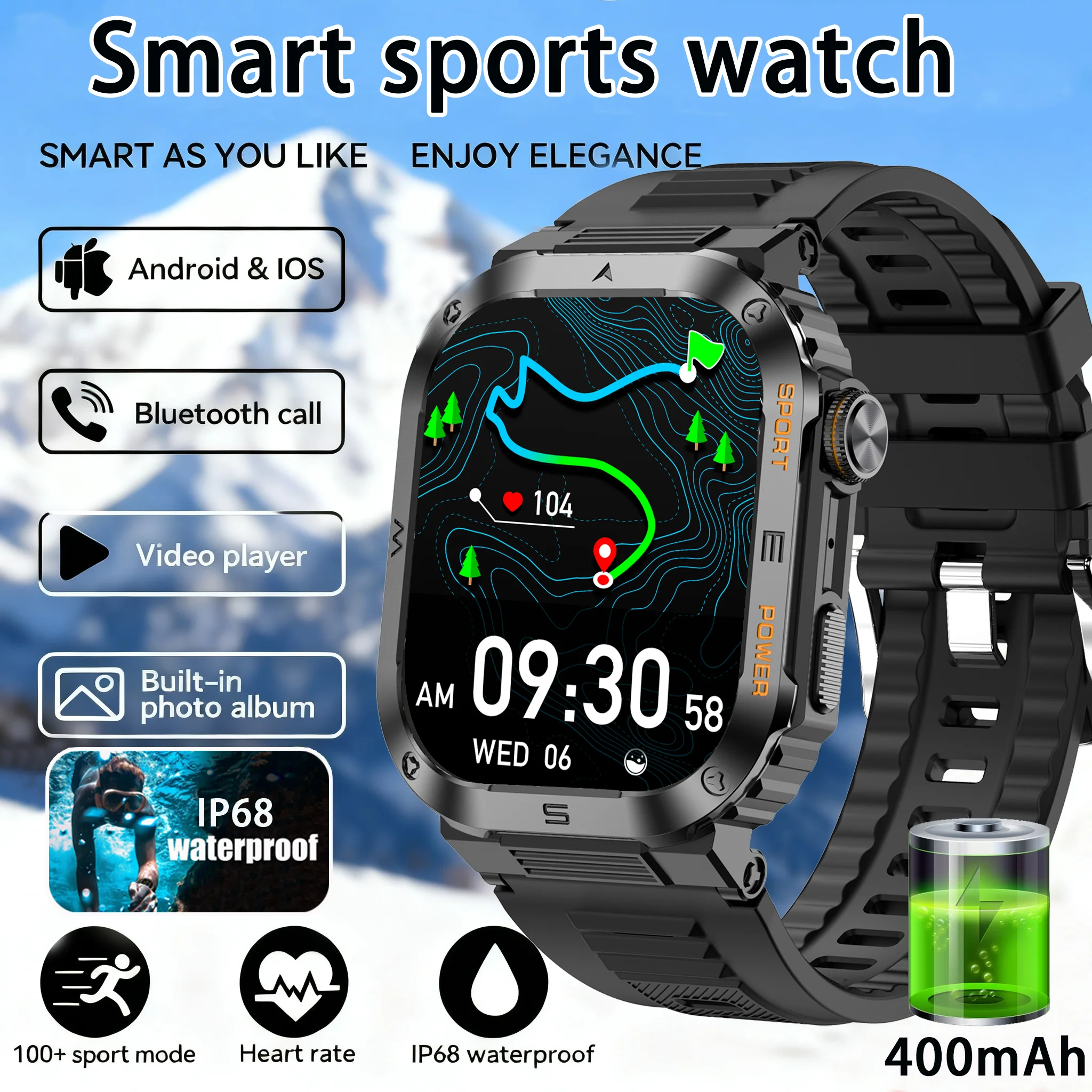 

2025 New Smart Watch 2.01-inch AMOLED Screen Bluetooth Call IP68 Waterproof 400mAhSports Smartwatches Men Android Military-Grade