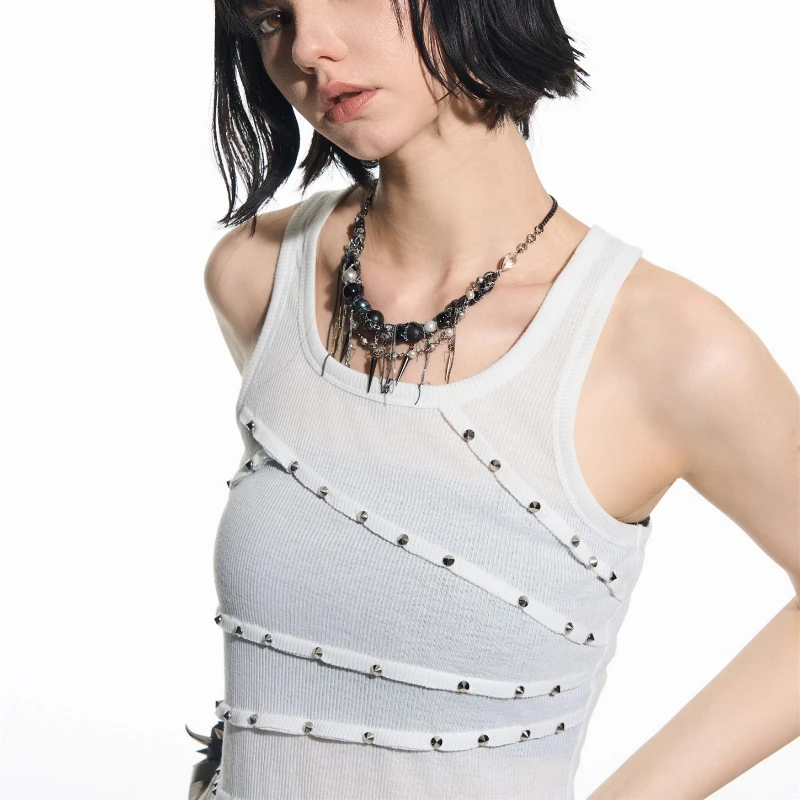 Gothic Dark Heavy Metal Rivet Punk Slimming Women's Top Original Design New Sweet Cool Sexy Versatile Sleeveless Vest Ladies