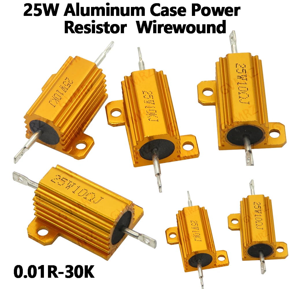 25W 0.22R Aluminum Case Power Resistor Wirewound Type Assorted Ohm Values for Electronic Circuits 10R 75R