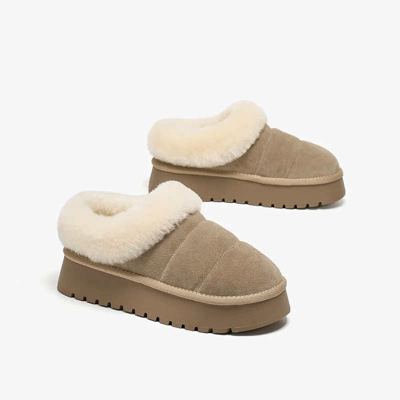 BEAUTODAY Scarpe di cotone peloso Donna Accogliente peluche Punta rotonda Inverno Caldo Slip-on Concise Appartamenti Moda Novità Scarpe fatte a mano 22818