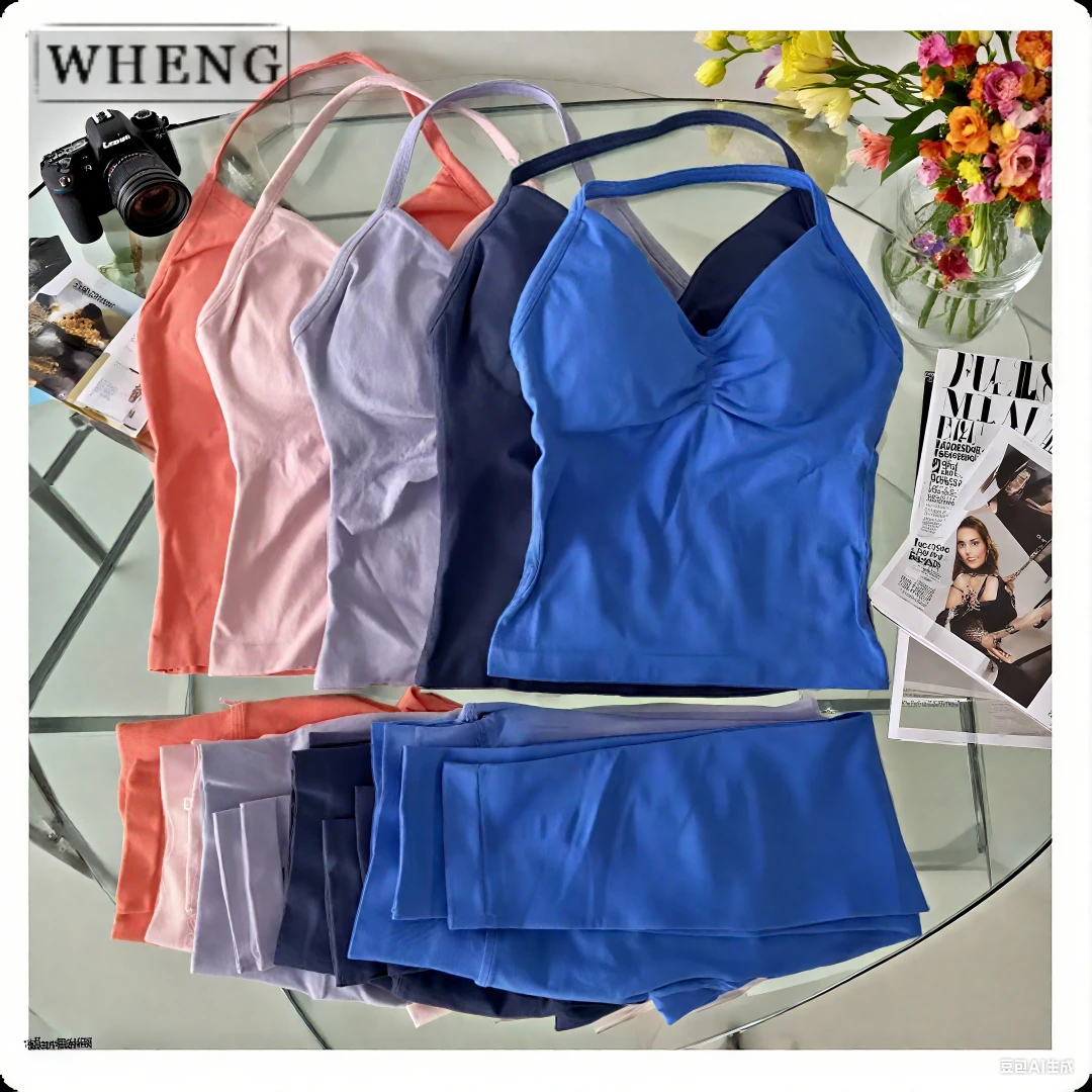 

WHENG 2 Piece Yoga Equipment Ladies Gym Training Leggings and Tank Yoga Fitness Seamless Set Pilates Clothes Sportswear