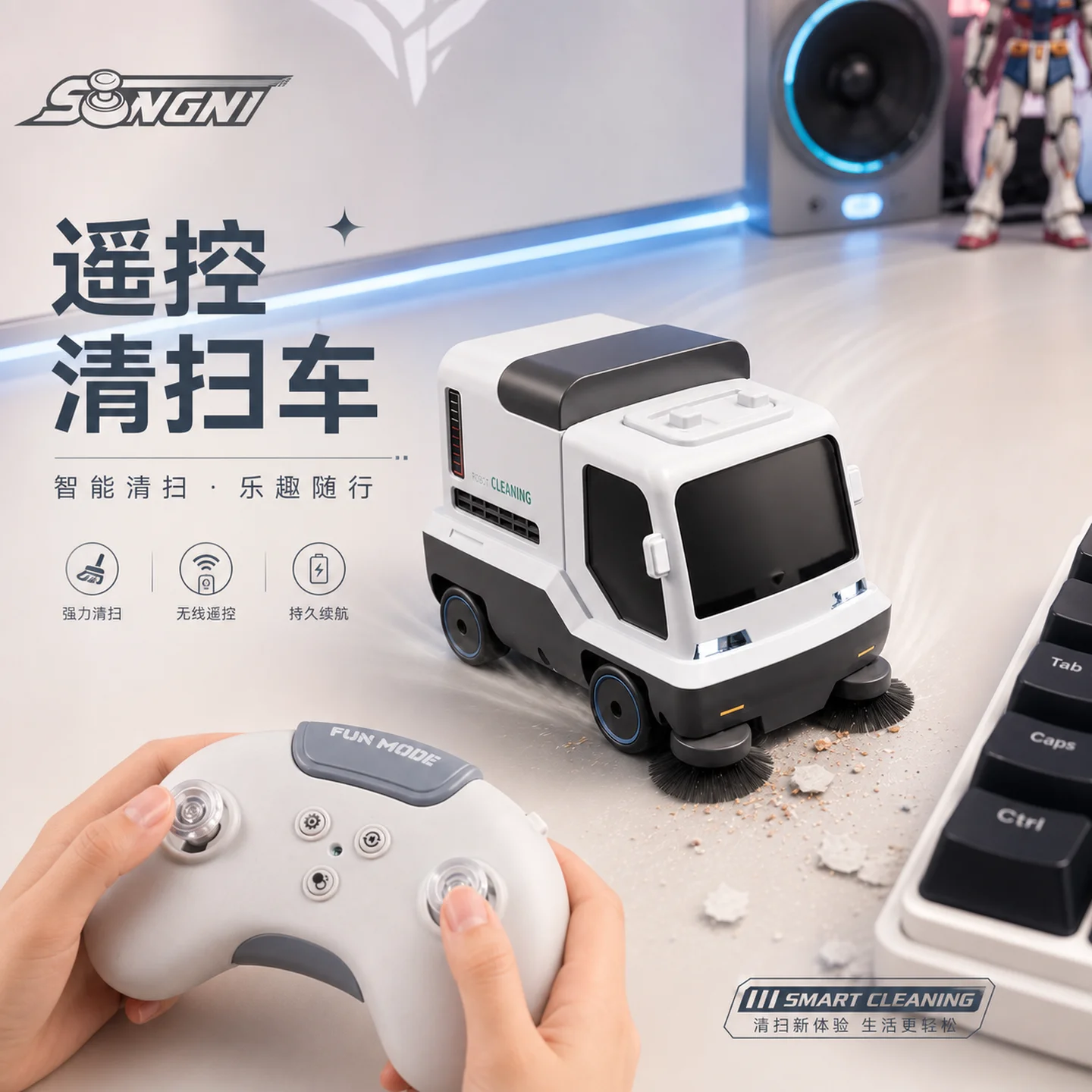 Mini RC Desktop Vacuum Cleaner Remote Control Sweeper Car USB Rechargeable Office Gadget Gift For Men Boyfriend
