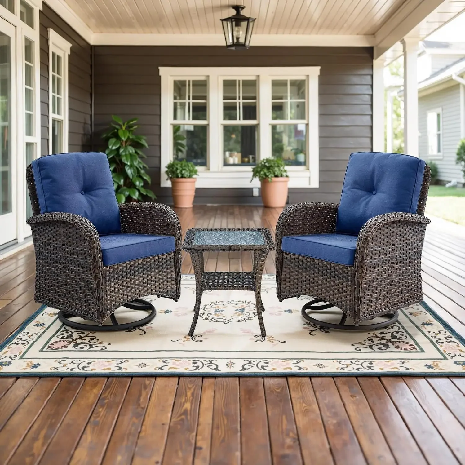 Patio Wicker Chairs Swivel Rocker - Outdoor Swivel Rocking Chairs Set of 2 with Rattan Side Table, Patio Swivel Glider Chair 3