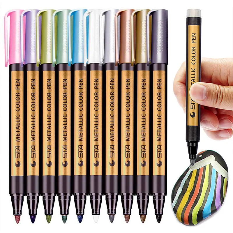 

10Pcs 10 Colors Metallic Paint Marker Pen Permanent Writing Painting Photo Album Rock Glass Wood Canvas Card Art marker