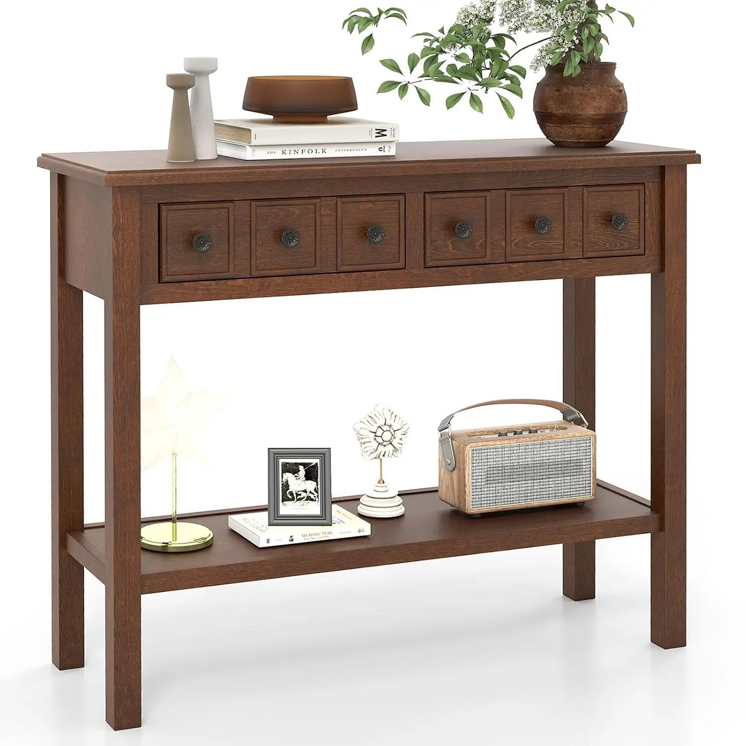 Narrow Console Table with 2 Drawers & Shelf, 38