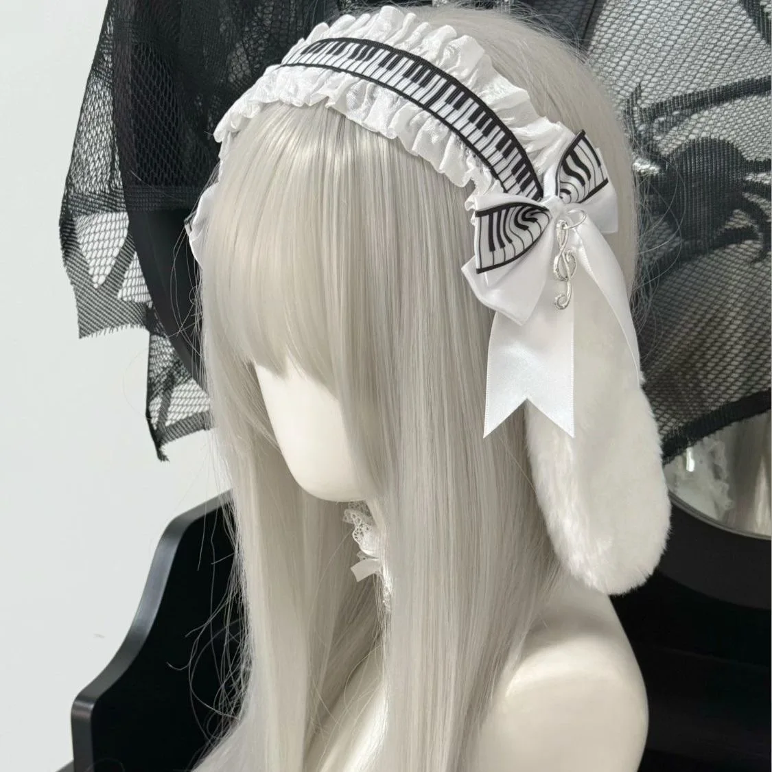 Gothic Dark Lolita Retro Piano Key Black White Rabbit Ears Polka Dot Hairband Subculture Punk Harajuku Y2K Musical Note Headwear