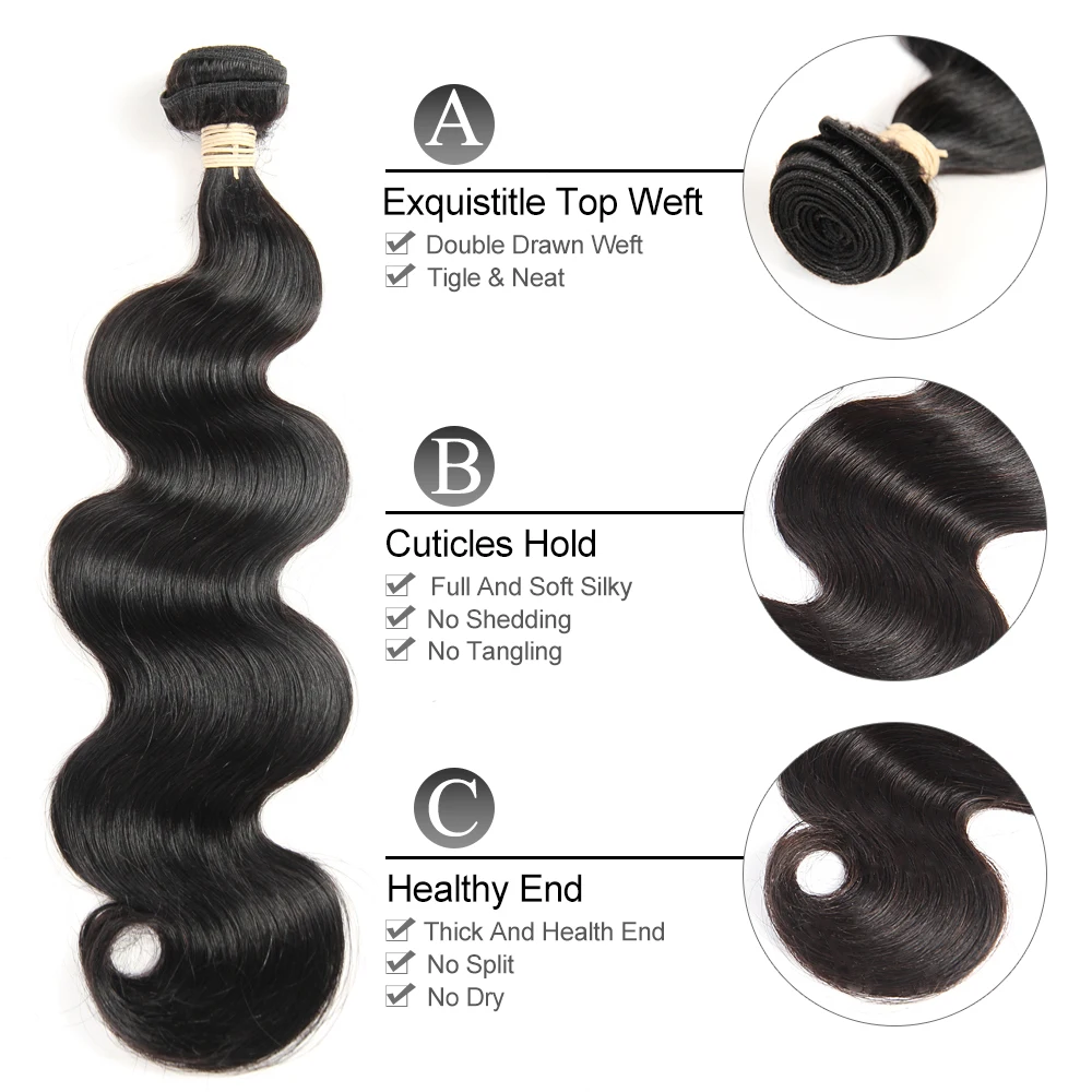 Natural Human Hair Extensions 100% Human Hair Body Wave Bundles 50g Fabeauty Virgin Remy Raw Brazilian Hair 1/3/4 PCS 30 Inches