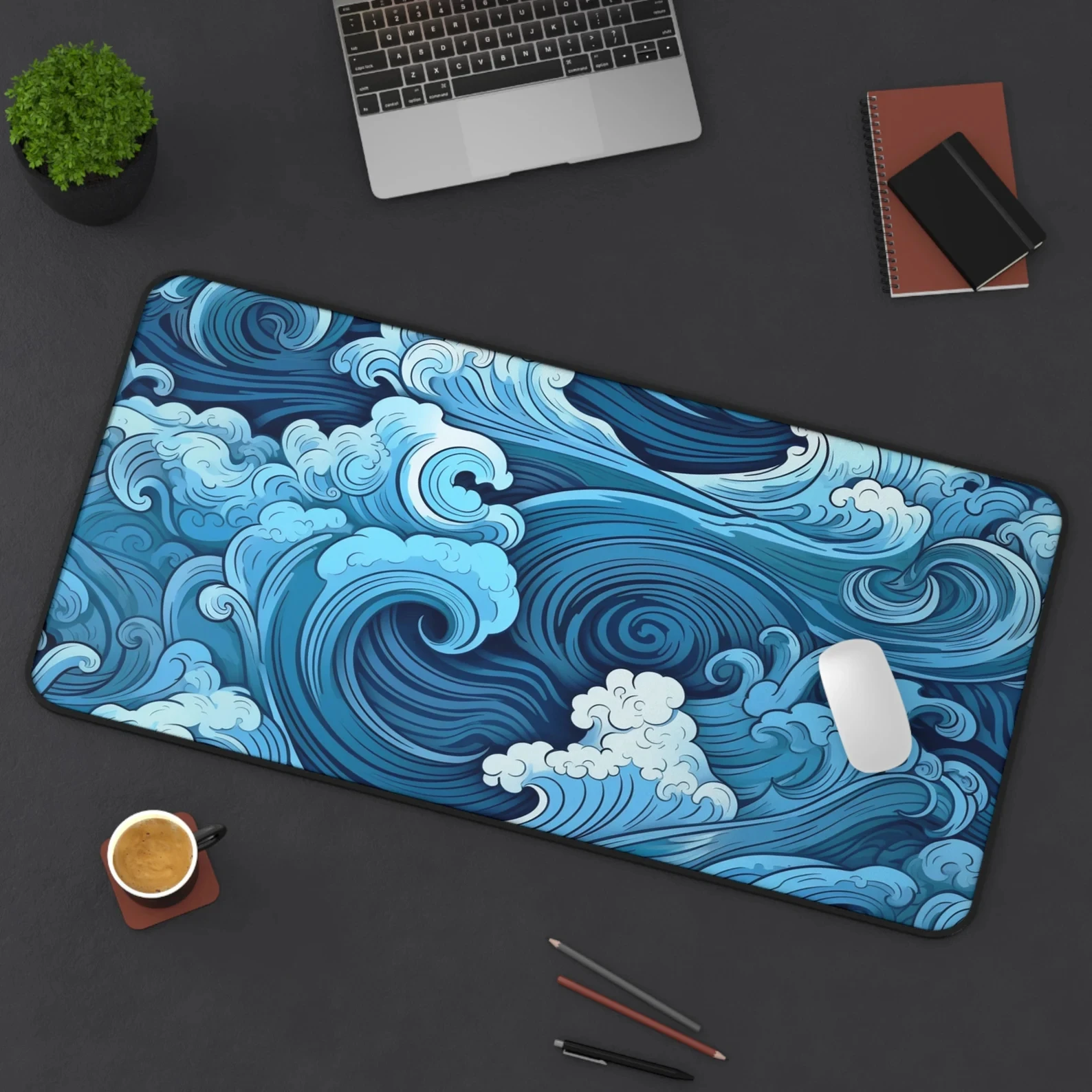 Laptop Office Mats Flowy Waves Desk Mat Blue Water Mouse Pad Large Kawaii Gaming Mousepad XXL Gamer Carpet Computer Mouse Mats