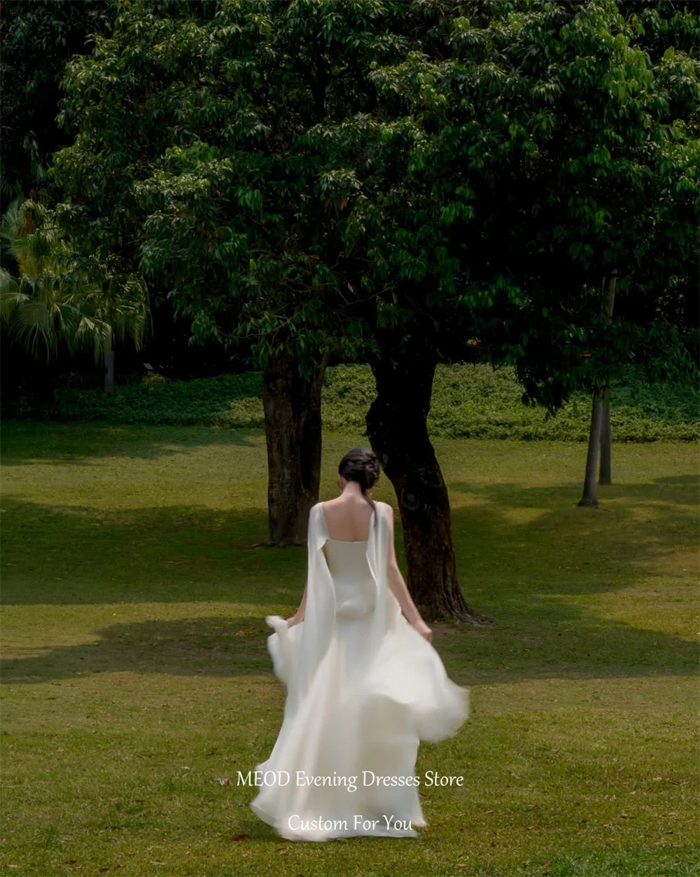 

MEOD White Sweetheart A Line Wedding Dress Spaghetti Strap Chiffon Vestidos Mujer Backless Floor Length Bridal Gown Customized