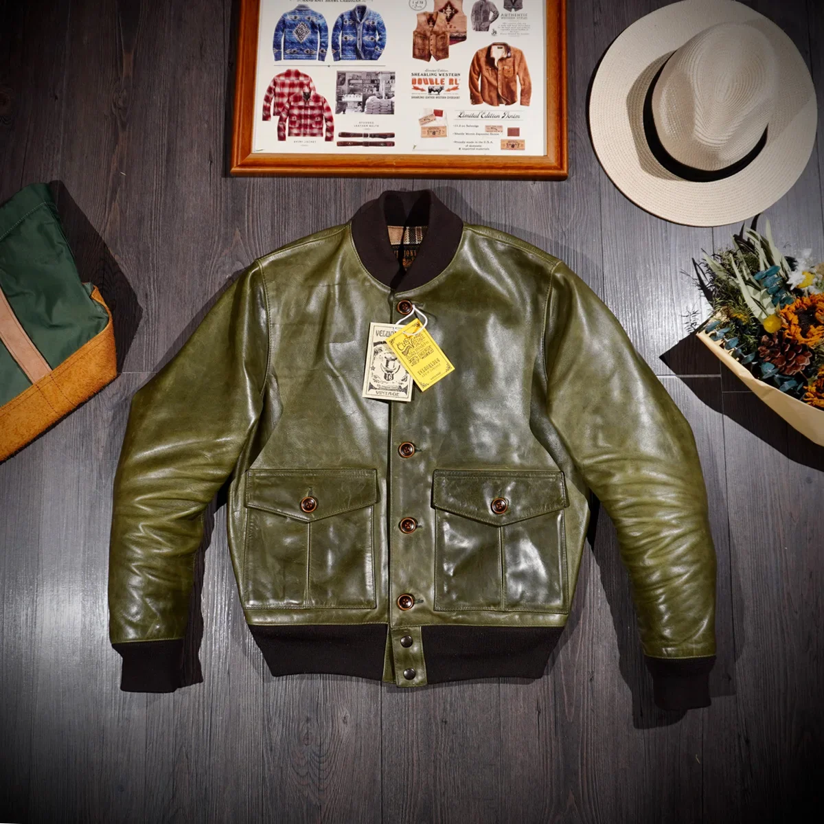 

American Retro A1 Flying Suit Jacket, Wax Dyed Horseskin Leather Jacket, Short and Slim Fitting Amikaki Men's Leather