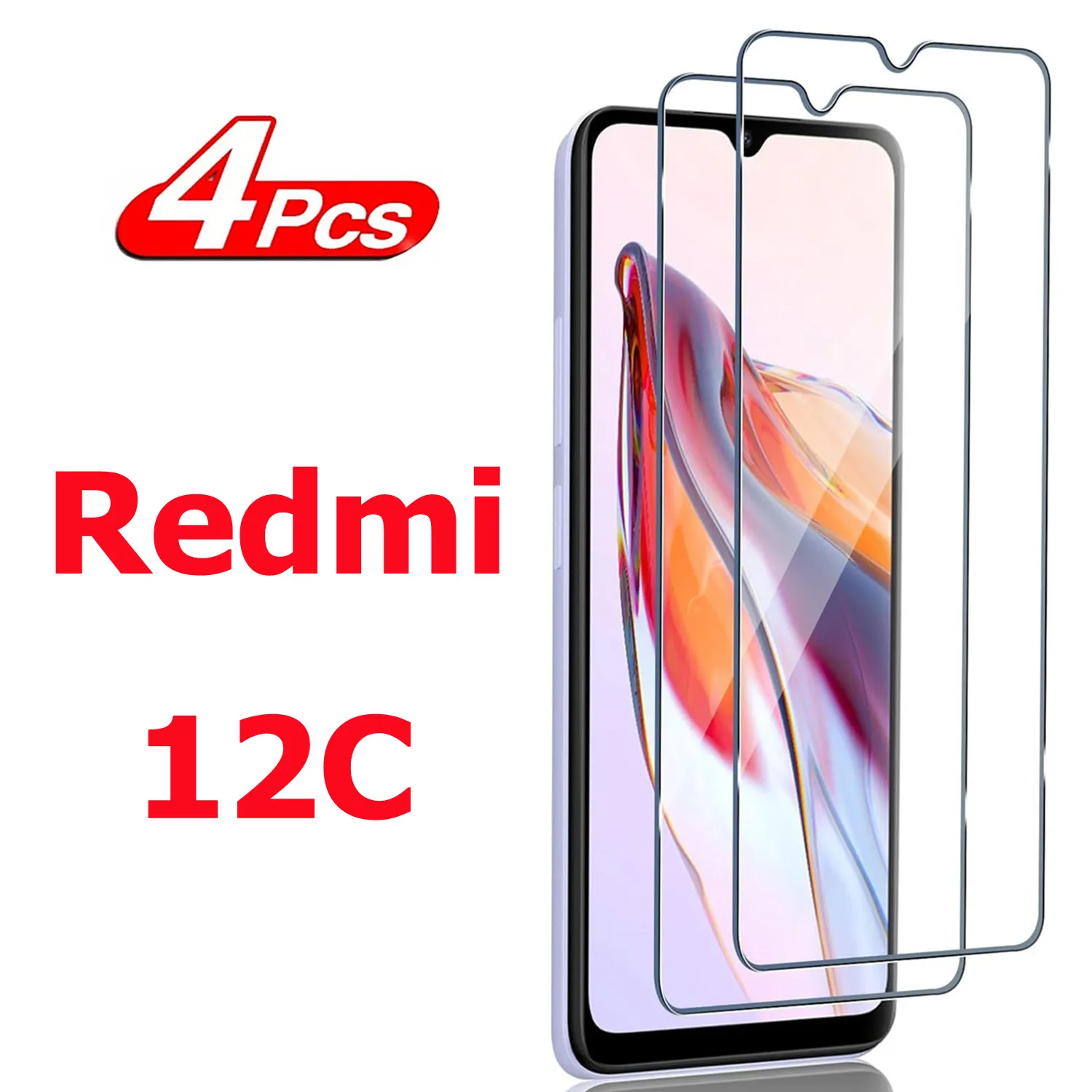 2/4Piece For Redmi 12C Screen Protector Glass Film High aluminum Tempered Glass