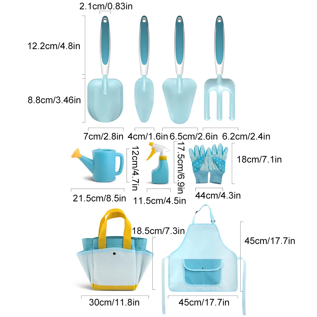 9PCS/Set Portable Gardening Tools Kit Outdoor Fun All-in-one Garden Kids Toy Set With Shovel,Rake Watering Can Protective Apron