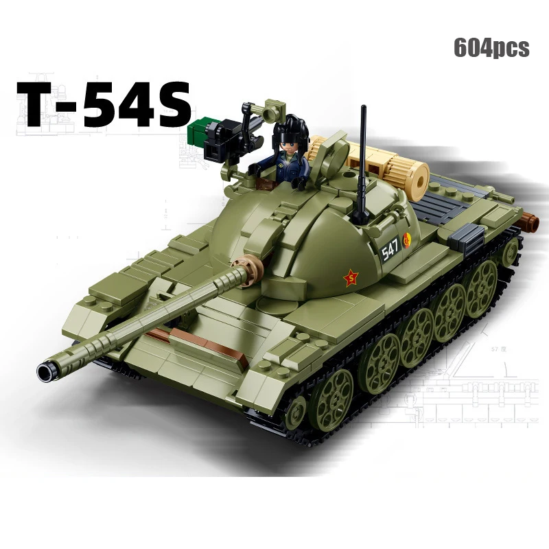 

604PCS ARMY T-54S Tank MBT Model Bricks Vehicle Weapon DIY Creative Building Blocks Educational Toys for Children With Stickers