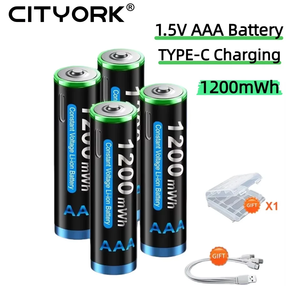 Cityork 1.5v AAA with Type-c Battery 1200mwh Li-ion Rechargeable Battery for