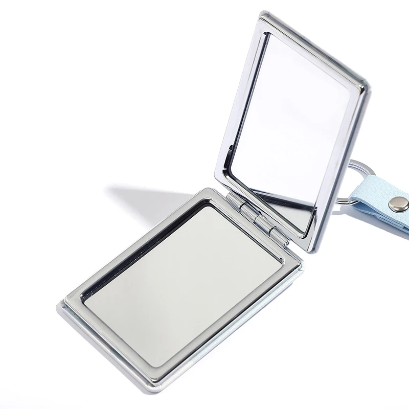 Miroir de Maquillage Pliant Réversible en PU, Porte-clés Créatif en Métal, Rond, Portable, Mini