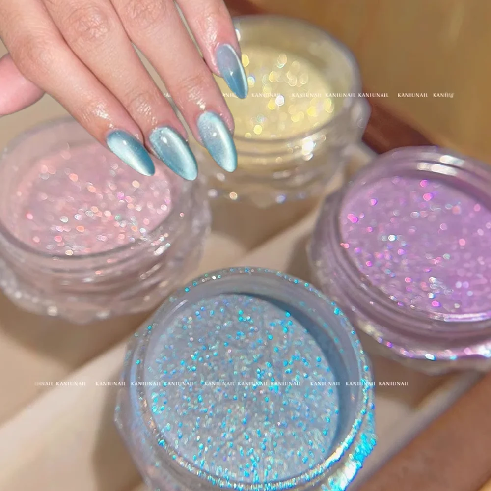 1Box Aurora Magic Mirror Nail Art Powder Yellow/Pink/Purple/Blue High-Gloss Chrome Pigment Sparkly Manicure Decor Glitter Dust *