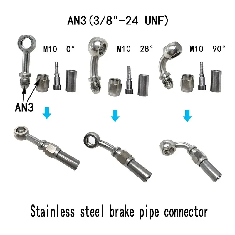 Stainless Steel Motorcycle Motor Bike Hydraulic Brake Oil Hose Line Banjo Fitting  3/8-24UNF Female M10X1 90 Brake Line Adapter