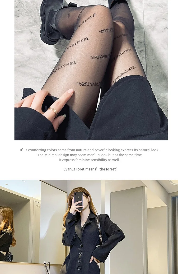 Sexy Damen-Strumpfhose Transparente Strümpfe mit Buchstabendruck Modische Damenstrümpfe mit Aufdruck CTW032 – Detail 13