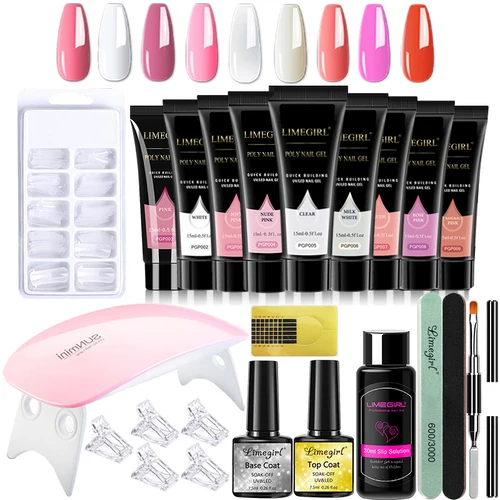 Limegirl-Juego de Gel para uñas de 15ml, lámpara LED de 6W, juego completo de manicura, molde para extensión de dedos, Kit de herramientas para extensión rápida