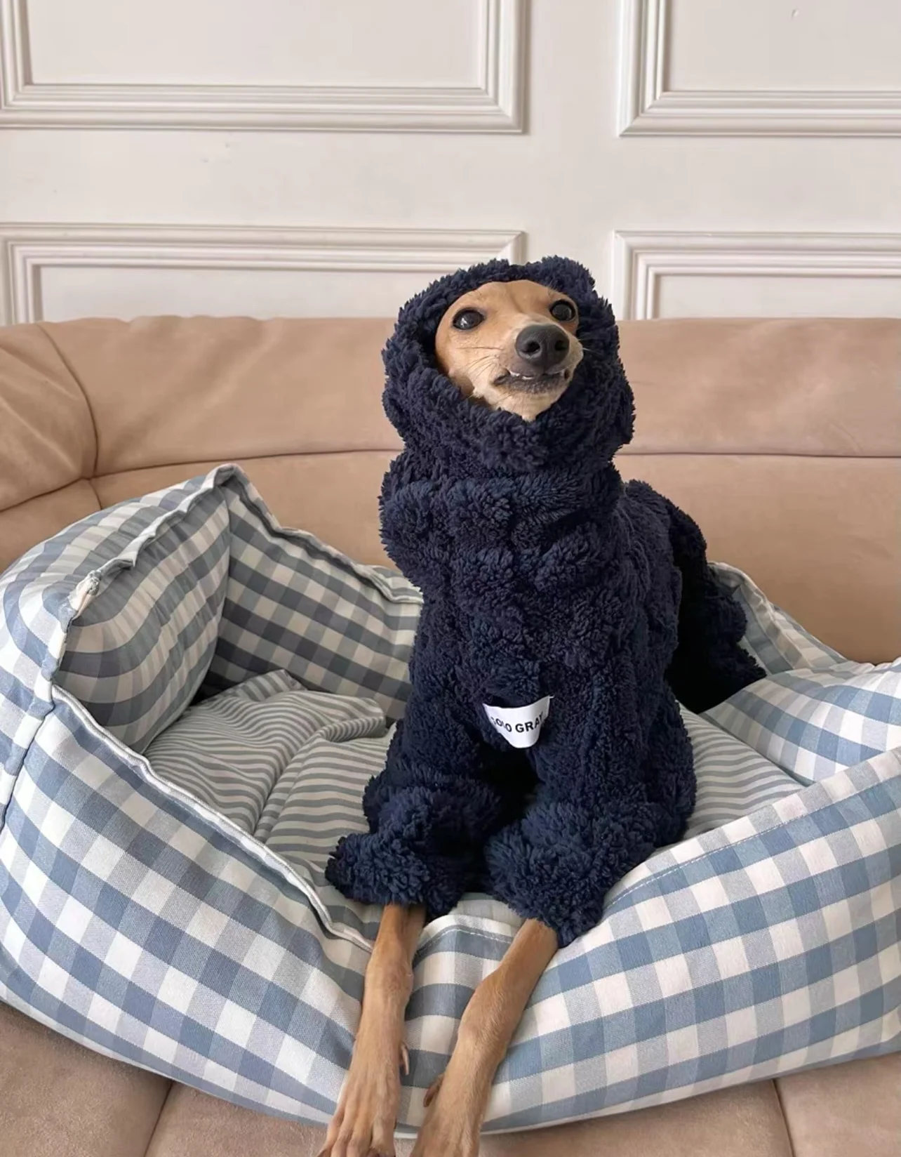 

Winter Velvet 4-Legged Sweatshirt for Huibit Dog Spring Warm Coat for Bedlington Italy Greyhound Dark Blue Soft Pajamas