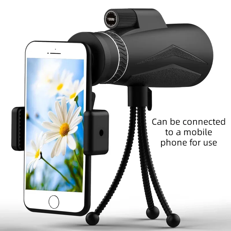 Monocular Telescope 12x50 High Magnification HD Low Light Night Vision for Hiking Camping Outdoor Black