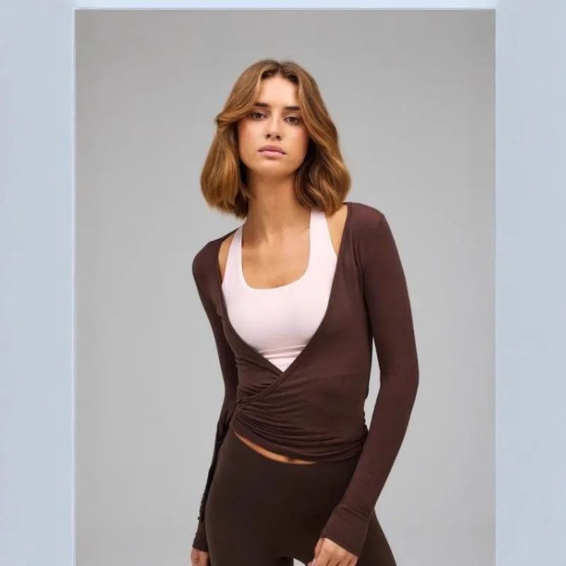 Tops envolventes de Yoga para mujer Y2k, Tops cortos ajustados de manga larga lisos, camisetas de entrenamiento de Ballet para Yoga, camisetas coquetas dulces y elegantes