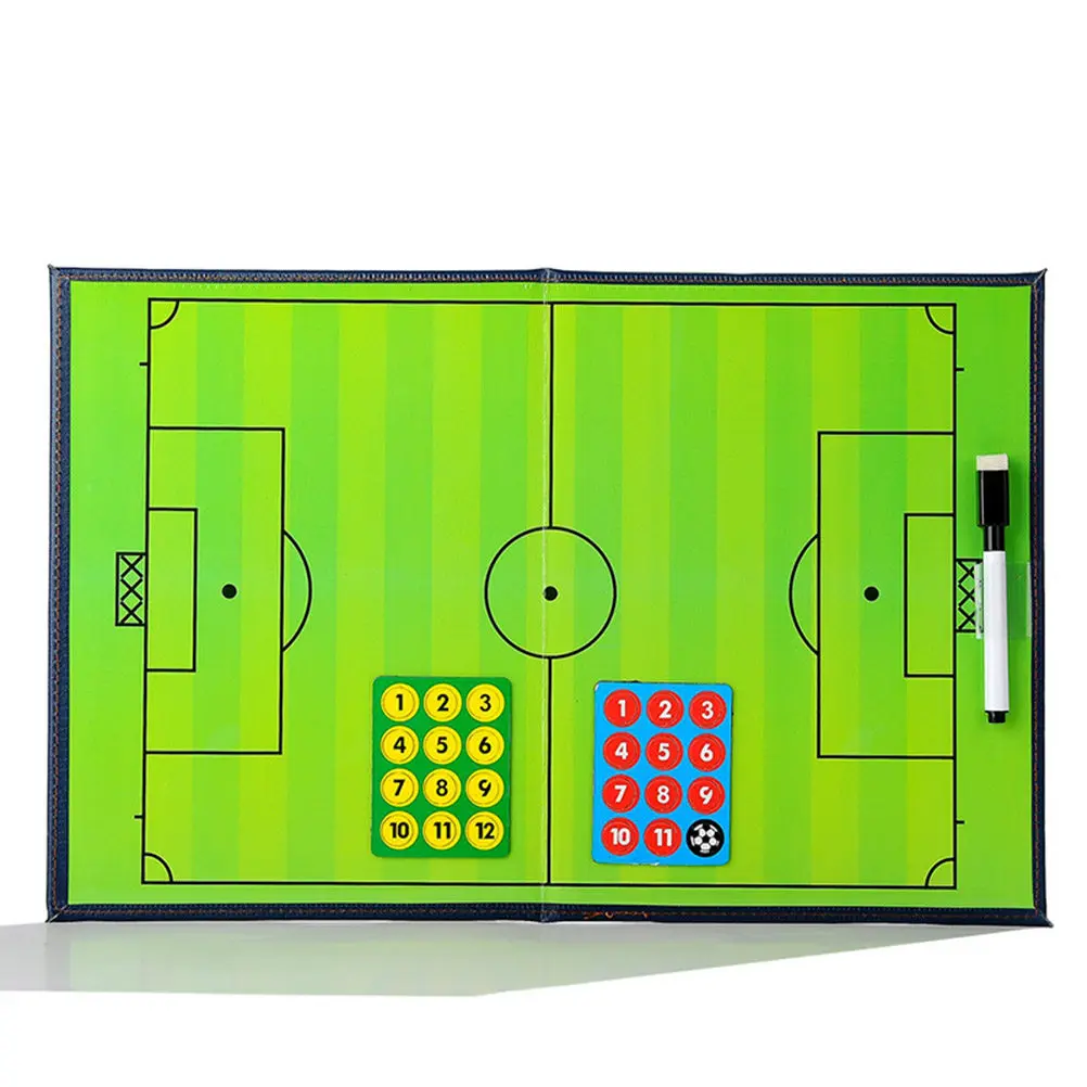 

PVC 2 Section Football Coaching Board Bright Reusable Dry Erase Clipboard Foldable Lightweight Diagram Play Marker Magnetic