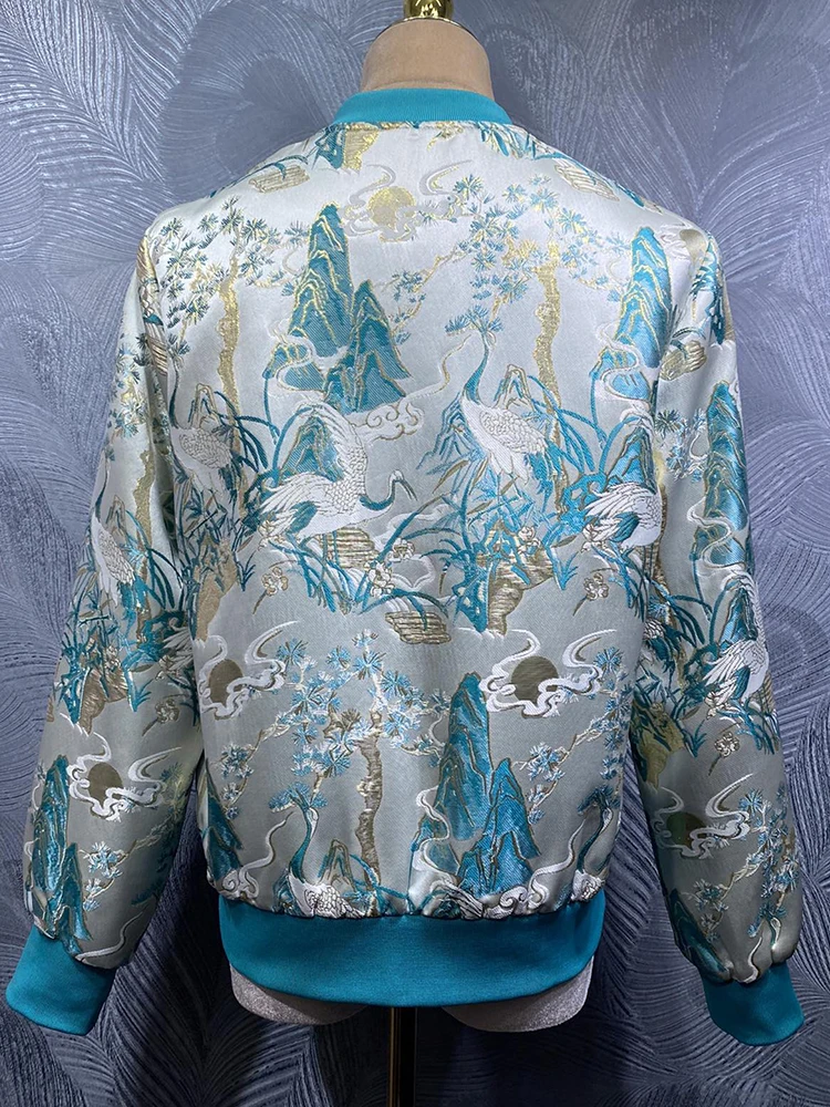 DLDENGHAN Diamanti Perline Cappotti Per Le Donne O-Collo Tasche A Maniche Lunghe Stile Cinese Jacquard Tuta Sportiva Autunno Femmine