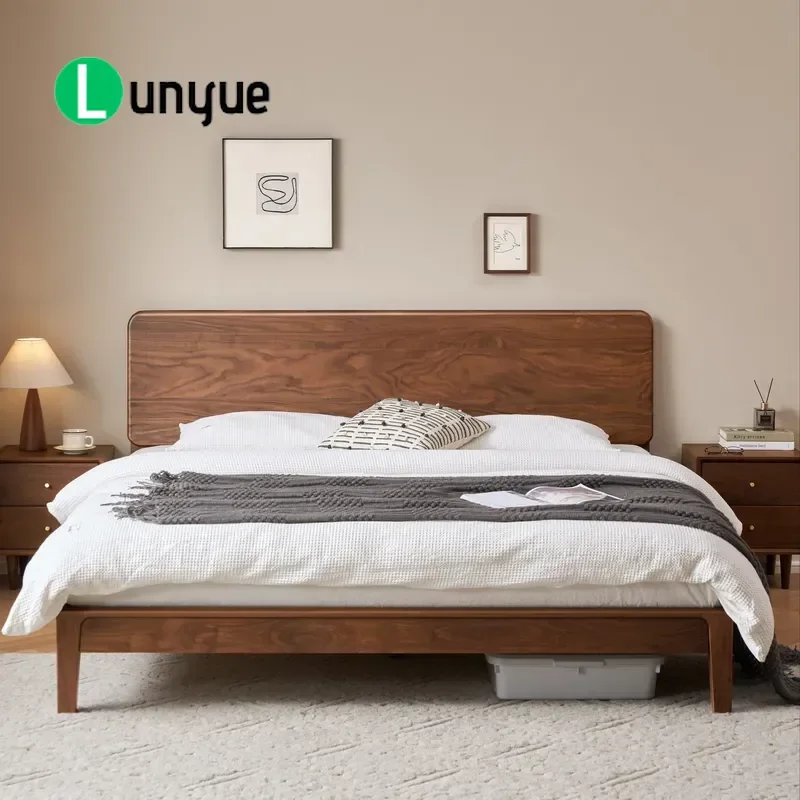 Japanese Style Solid Wood Bed Frame with Headboard Double Size Bedroom Furniture Set Natural Finish Durable Home Decor