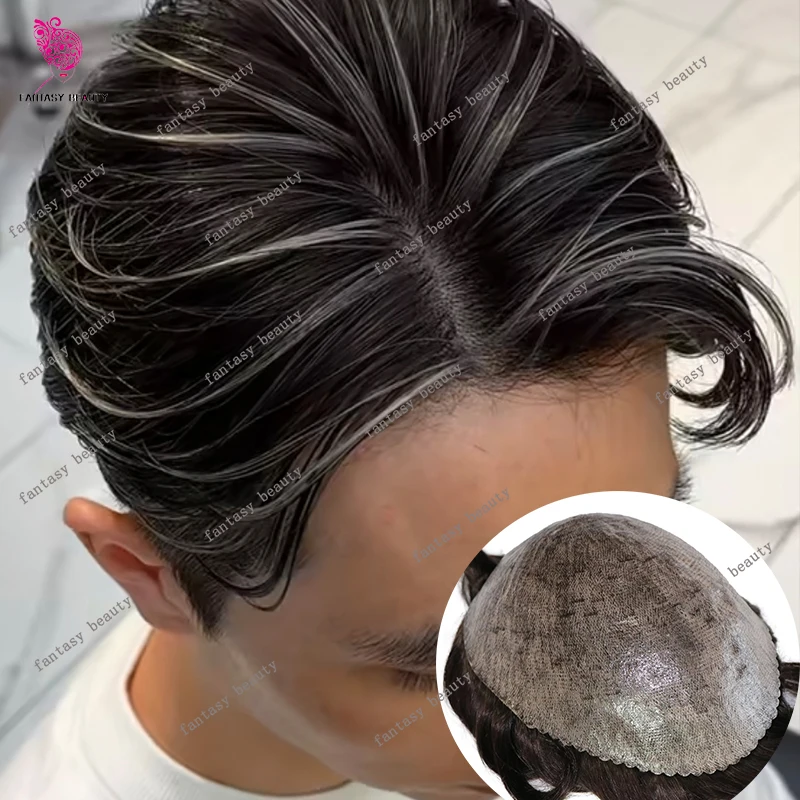 

Суперпрочный ультратонкий мужской парик-система замещения волос из 100% натуральных человеческих волос (серый 1b30) с естественной линией роста волос, самая дешевая система замещения волос