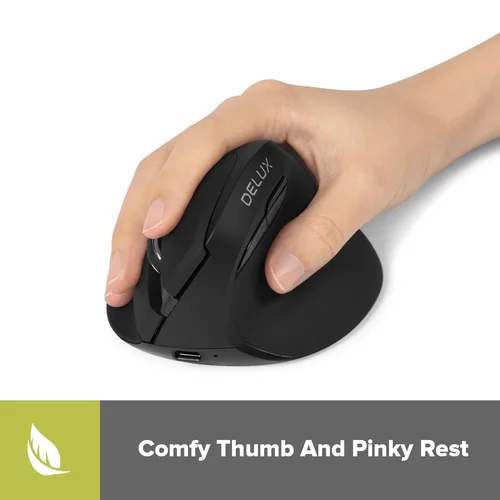 Imagen 2 del producto Delux M618 Mini ratón inalámbrico ergonómico ratones verticales recargable clic silencioso conexión multidispositivo para usuarios de mano pequeña