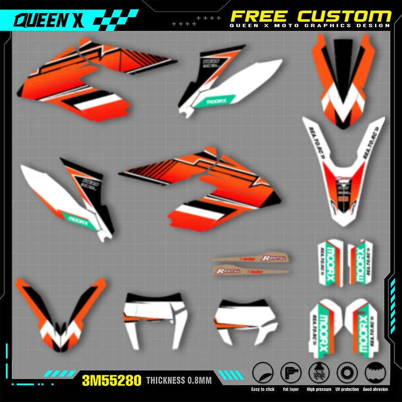 QUEEN X MOTO Custom Team Motorcycle Graphics Background Decal Stickers Kit For KTM Freeride 2012-2017 2018-2021