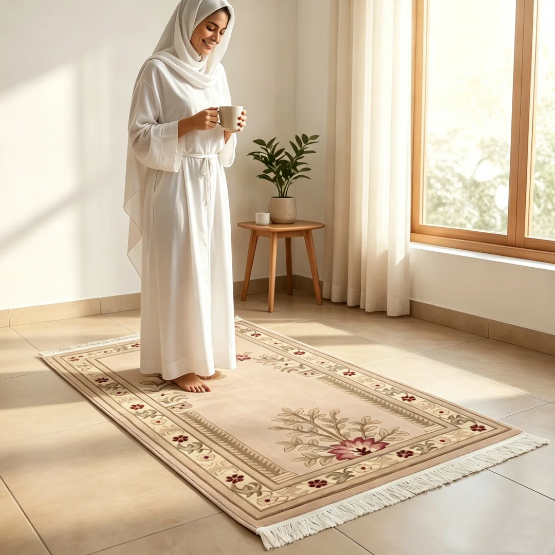 Precisely Edged Pure Cashmere Prayer Mat, Comfortable Cushioned Flocked Floor Cushion for Indoor Meditation and Worship at Home