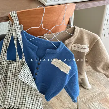 Girls' Loose Knit Cardigan Sweater 2 Girls Sweater 2026 Autumn New Children's Clothing Korean Style Girl Baby Fashion Loose Sweater Cardigan Casual Simple Daily 2