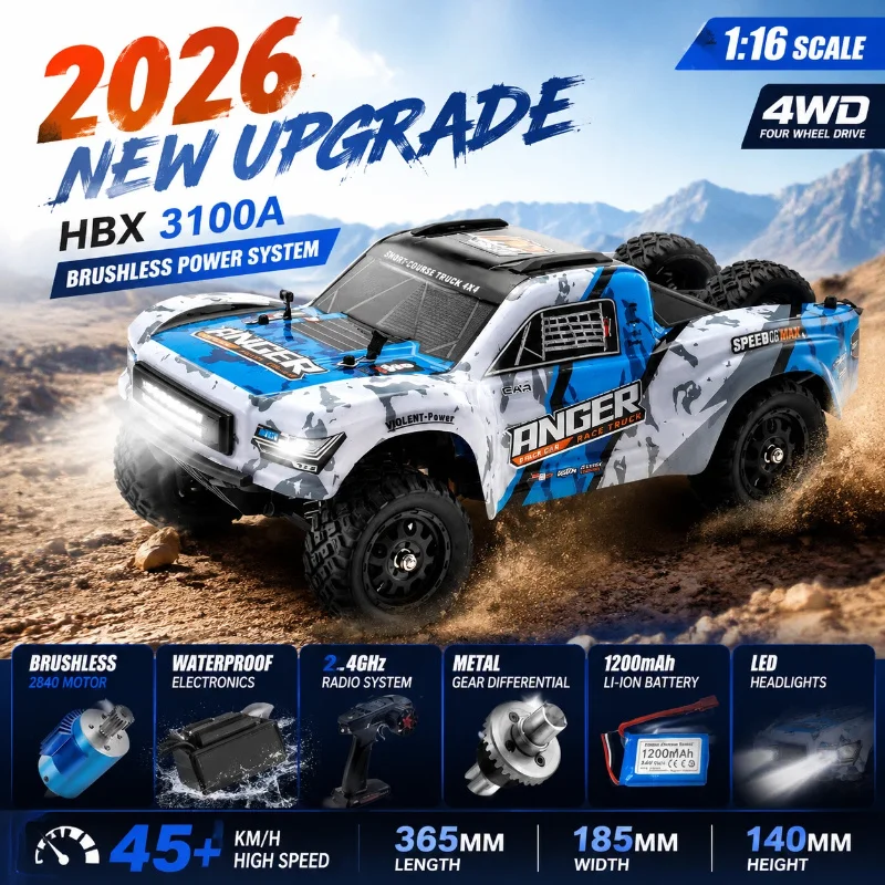 In Stock HBX 3100A 1:16 2026 New Brushless 4WD RC Short Course Truck Blue High Speed Off-Road LED Lights Waterproof Electronics