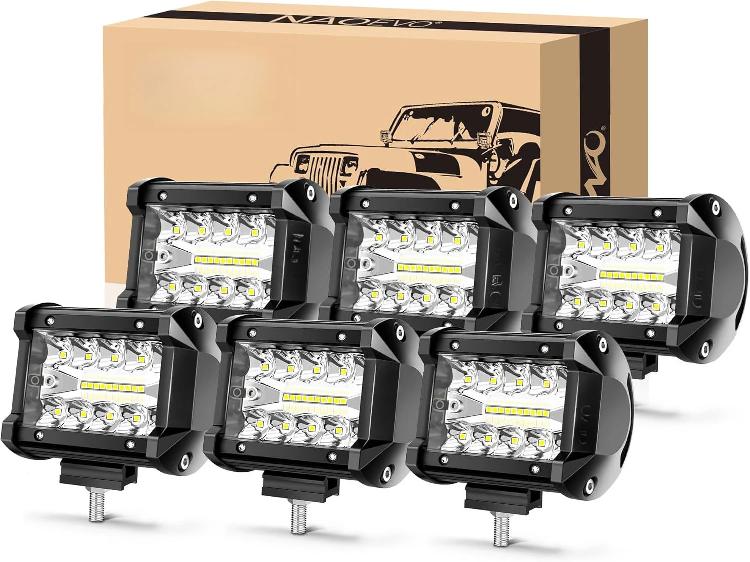 

4 Inch LED Pod Lights, 360W 36,000LM LED Fog/Driving/Off Road Lights with Spot Flood Combo, 6 Pcs (White)