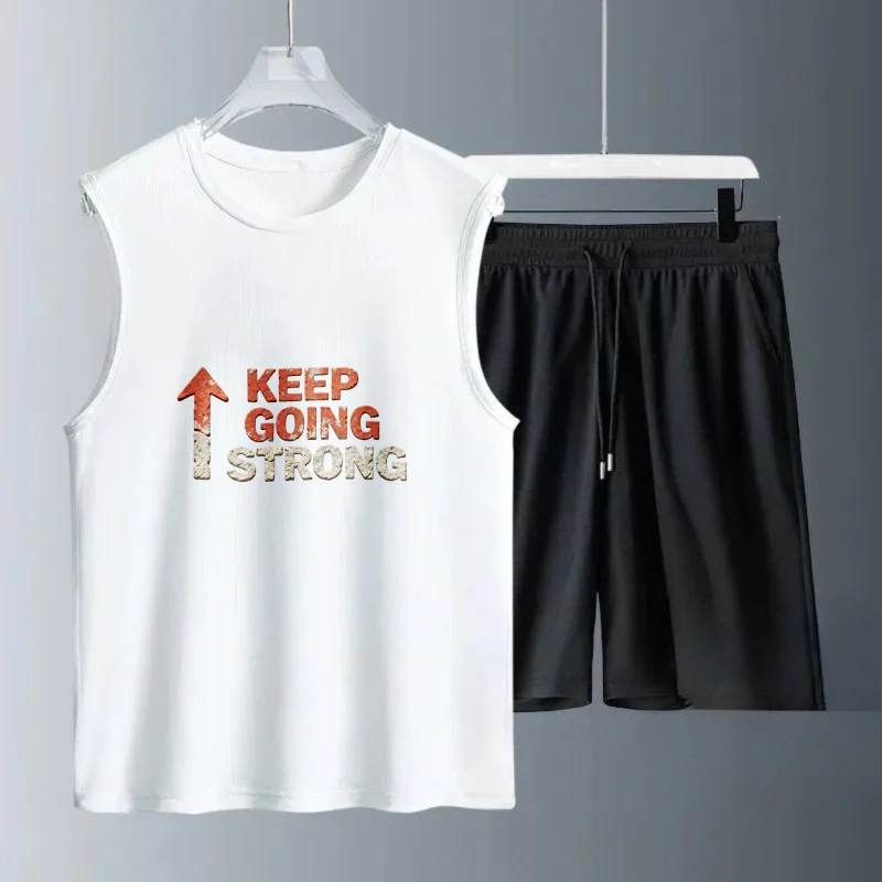 

Men's Tank top Sets Polyester Breathable Short Sleeve+ Shorts Fashion men's set Summe Men's summer clothing clothing set