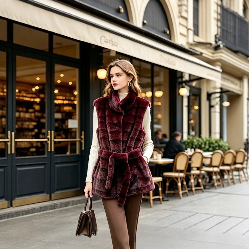 Women's Imitation Mink Fur Jacket Autumn and Winter Warm Fox Fur Collar Loose and Versatile Outer New Vest Temperament Commuting