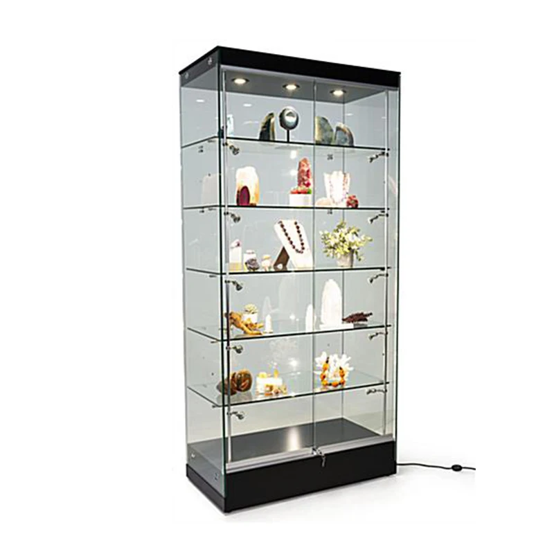 

custom.Keway factory frameless full showcase cabinet with led lights jewelry shop glass display showcase