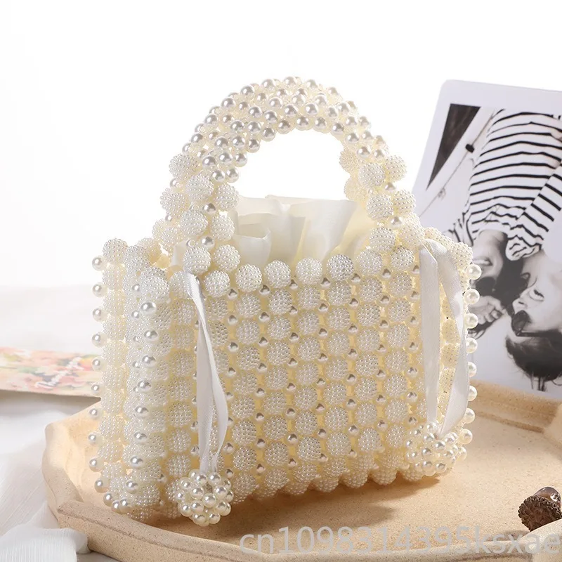 Women's Pearl Evening Handbag with Top Handle and Pearl Embellished for Party Wedding Banquet Cocktail Gala Elegant Luxury