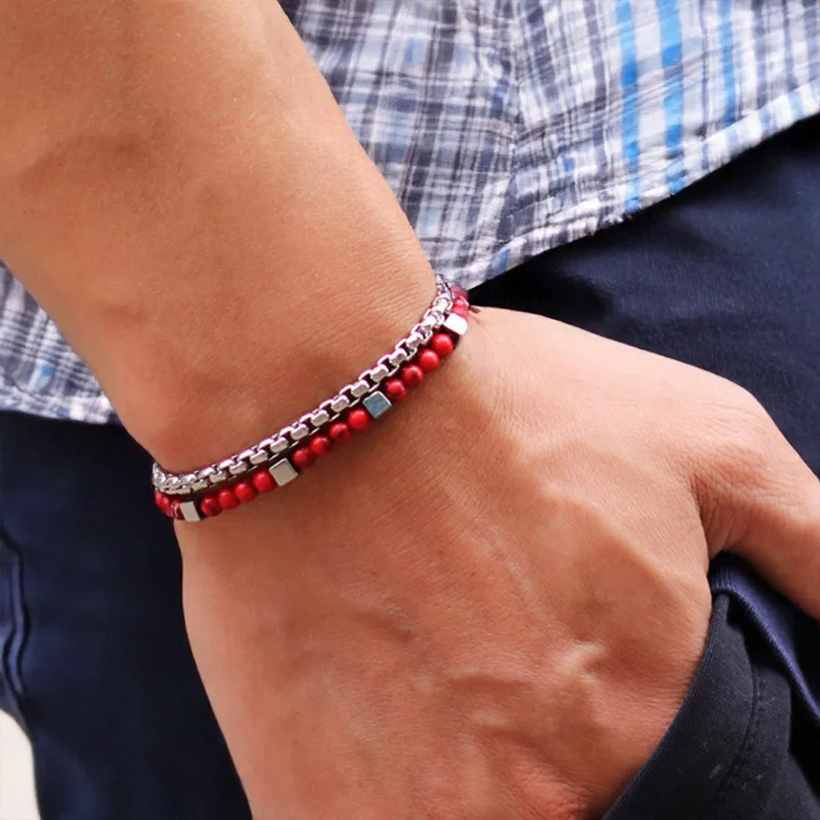 Nouveau 11 Styles hommes Bracelet ensemble en acier inoxydable chaîne cubaine Braslet yeux de tigre naturel Malachite hématite pierre guérison Bracelet