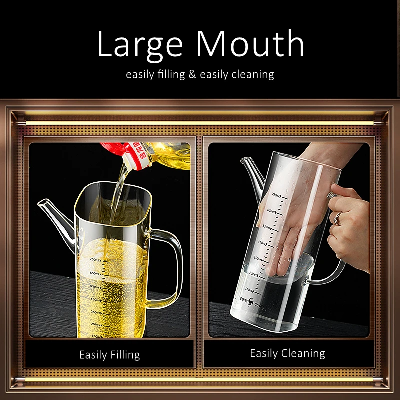 LFGB Certificated High-borosilicate Glass Oilcan Anti-smash -20℃~150℃ Resistant Oil Kettle Dustproof Kitchen Sauce Container